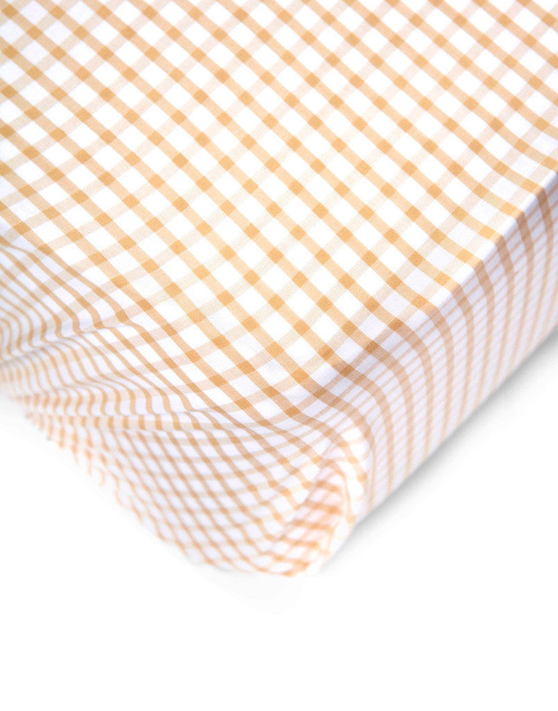 Crib Sheet in Tan Gingham Cotton