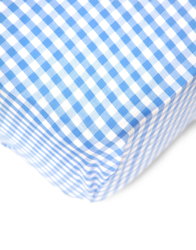 Crib Sheet in Bright Blue Gingham Cotton