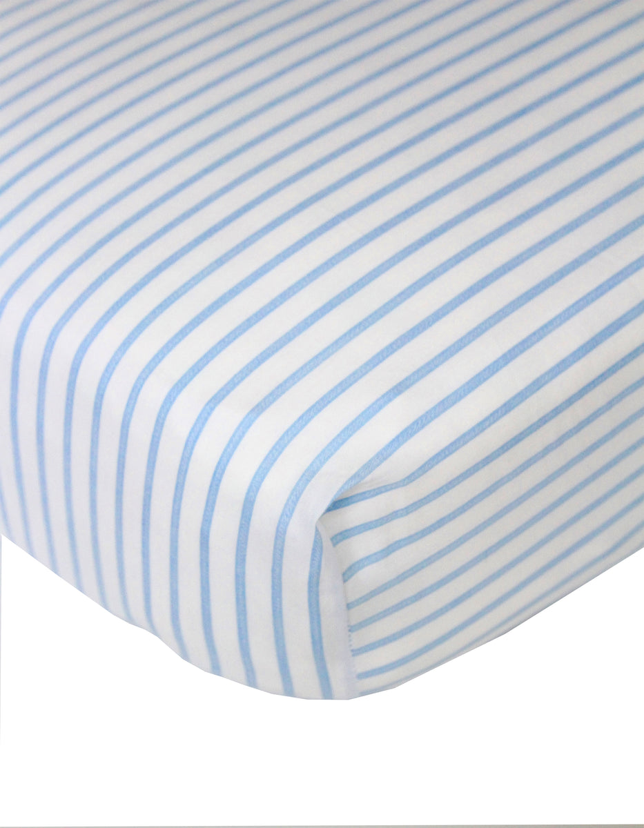 Crib Sheet in Light Blue and White Striped Cotton