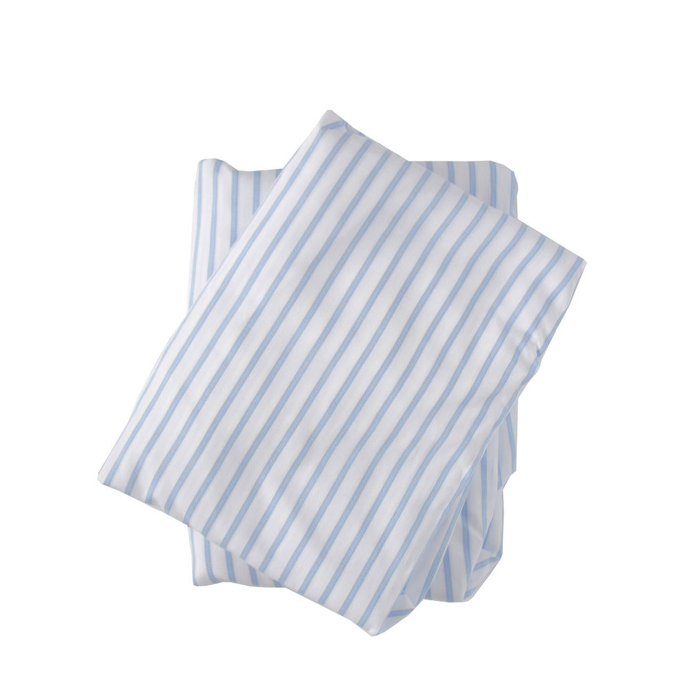 Crib Sheet in Light Blue and White Striped Cotton