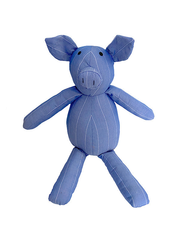Pig in Blue and White Stripe Cotton