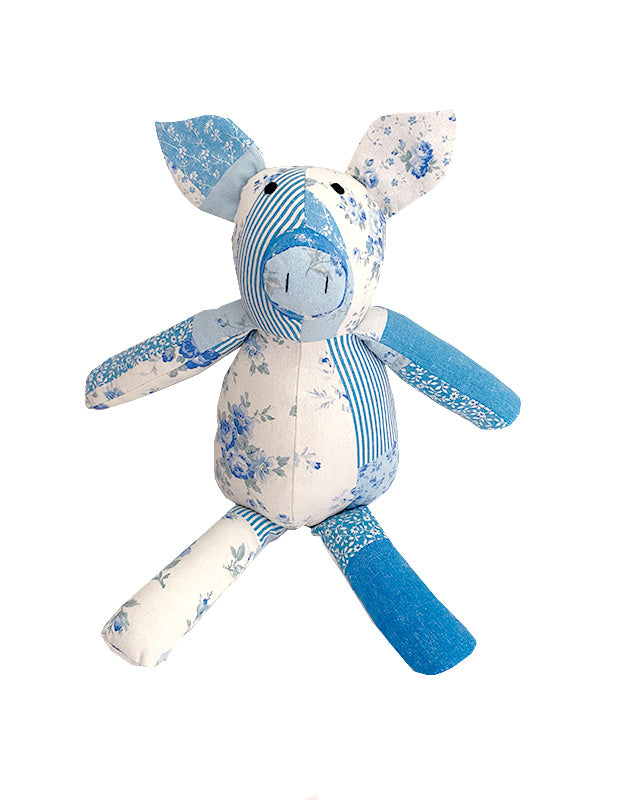 Pig in Blue Floral Cotton