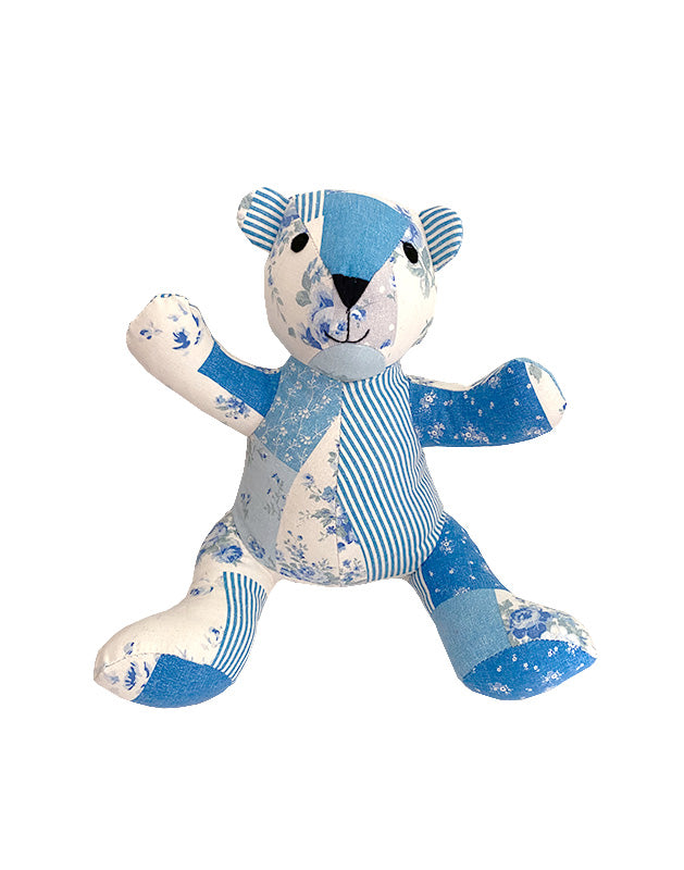 Teddy Bear in Blue Floral Cotton