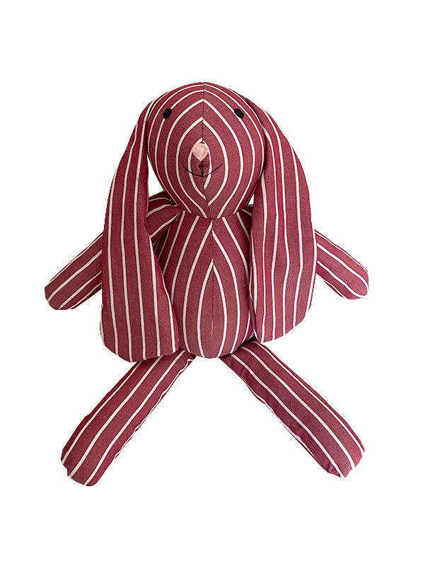 Bunny Rabbit in Burgundy and White Stripe Cotton