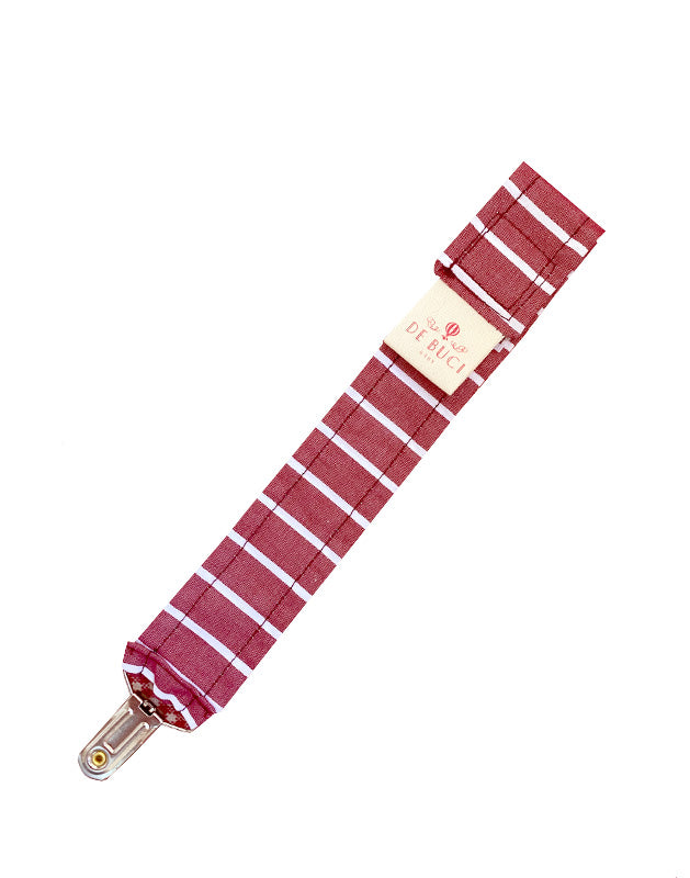 Pacifier Clip in Burgundy and White Stripe Cotton