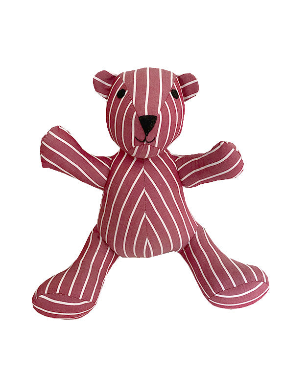 Teddy Bear in Burgundy and White Stripe Cotton