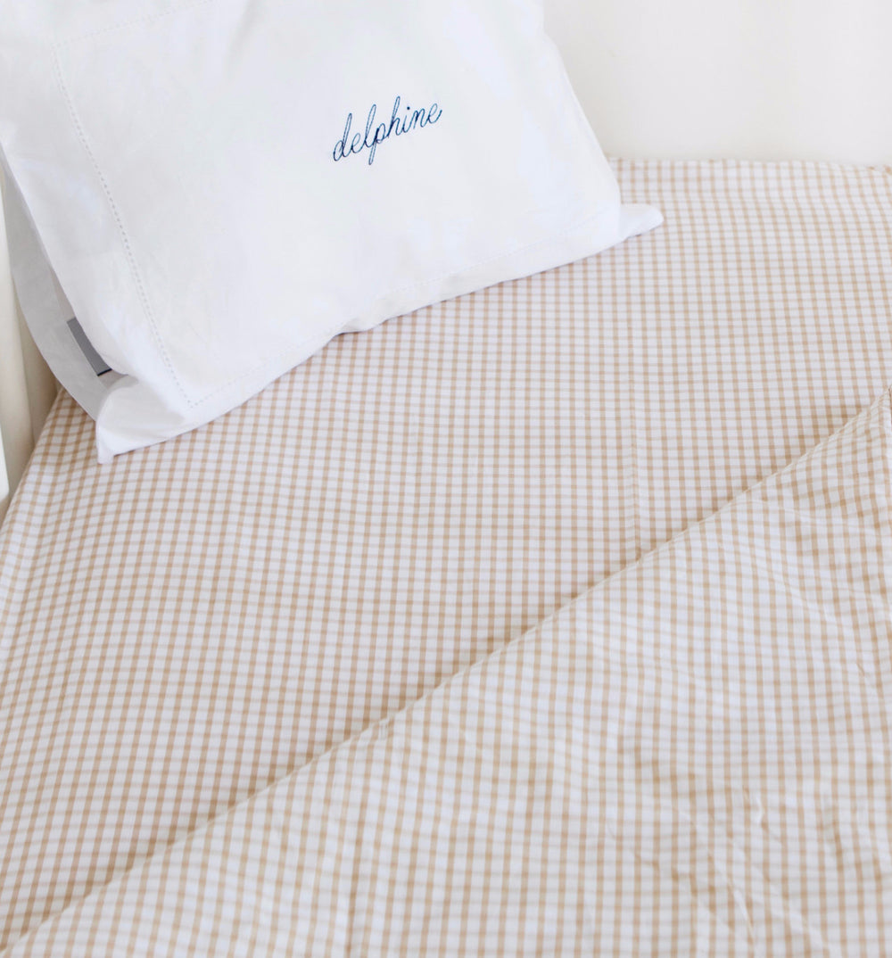 Crib Sheet in Tan Gingham Cotton