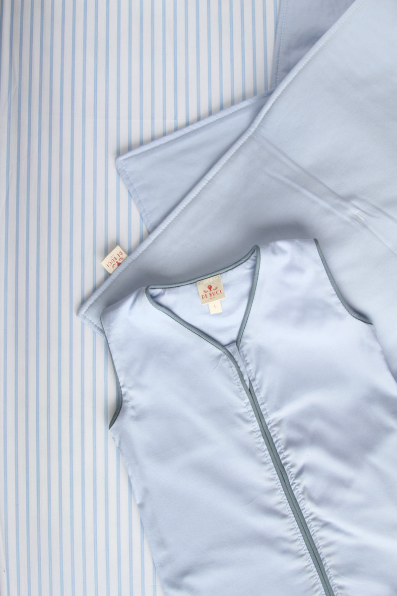 Crib Sheet in Light Blue and White Striped Cotton