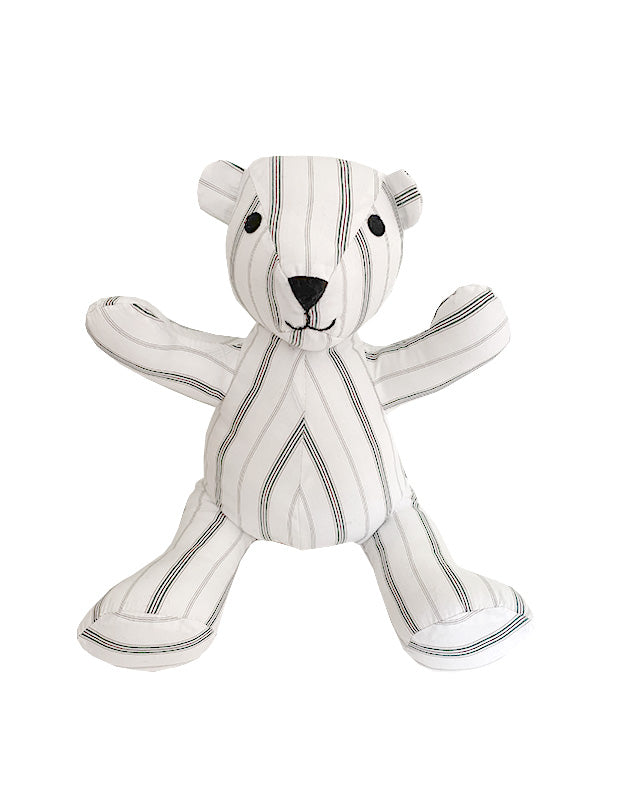Teddy Bear in Green and Plum Stripe Cotton