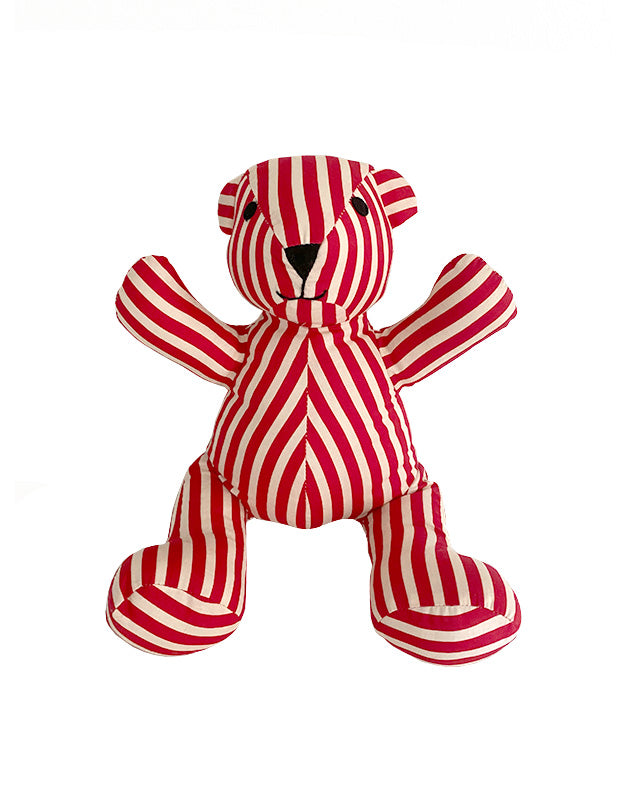Teddy Bear in Red & White Striped Cotton